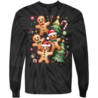 Christmas Holiday Xmas Gingerbread Christmas Tree Tie-Dye Long Sleeve Shirt