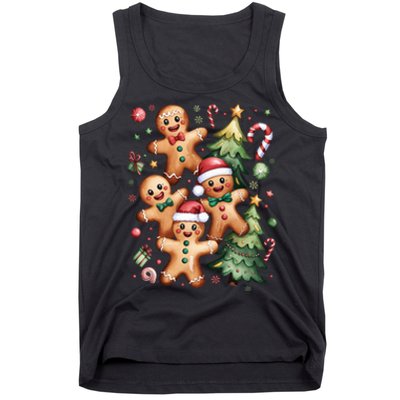 Christmas Holiday Xmas Gingerbread Christmas Tree Tank Top