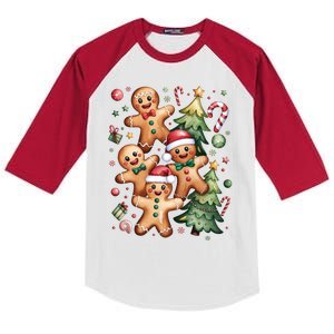 Christmas Holiday Xmas Gingerbread Christmas Tree Kids Colorblock Raglan Jersey