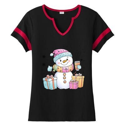 Christmas Holiday Xmas Snowman Matching Team Ladies Halftime Notch Neck Tee