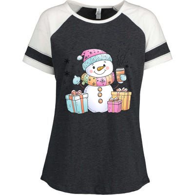 Christmas Holiday Xmas Snowman Matching Team Enza Ladies Jersey Colorblock Tee