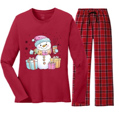 Christmas Holiday Xmas Snowman Matching Team Women's Long Sleeve Flannel Pajama Set 