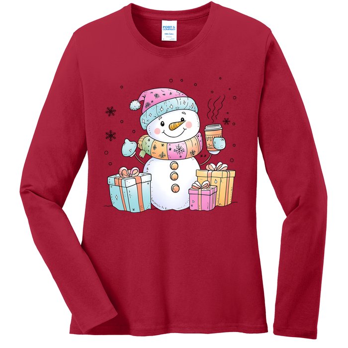 Christmas Holiday Xmas Snowman Matching Team Ladies Long Sleeve Shirt