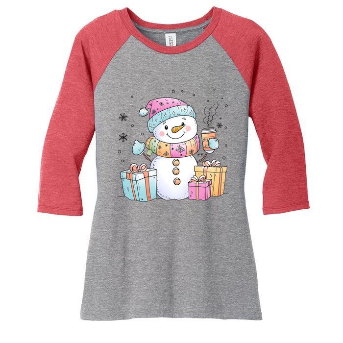 Christmas Holiday Xmas Snowman Matching Team Women's Tri-Blend 3/4-Sleeve Raglan Shirt