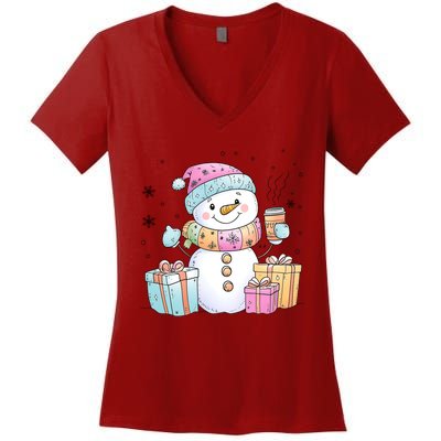 Christmas Holiday Xmas Snowman Matching Team Women's V-Neck T-Shirt