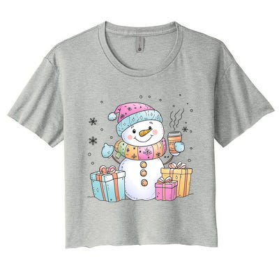 Christmas Holiday Xmas Snowman Matching Team Women's Crop Top Tee