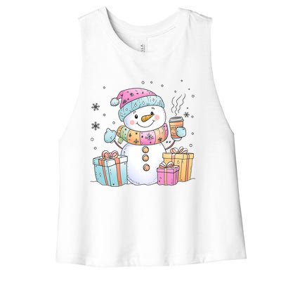 Christmas Holiday Xmas Snowman Matching Team Women's Racerback Cropped Tank