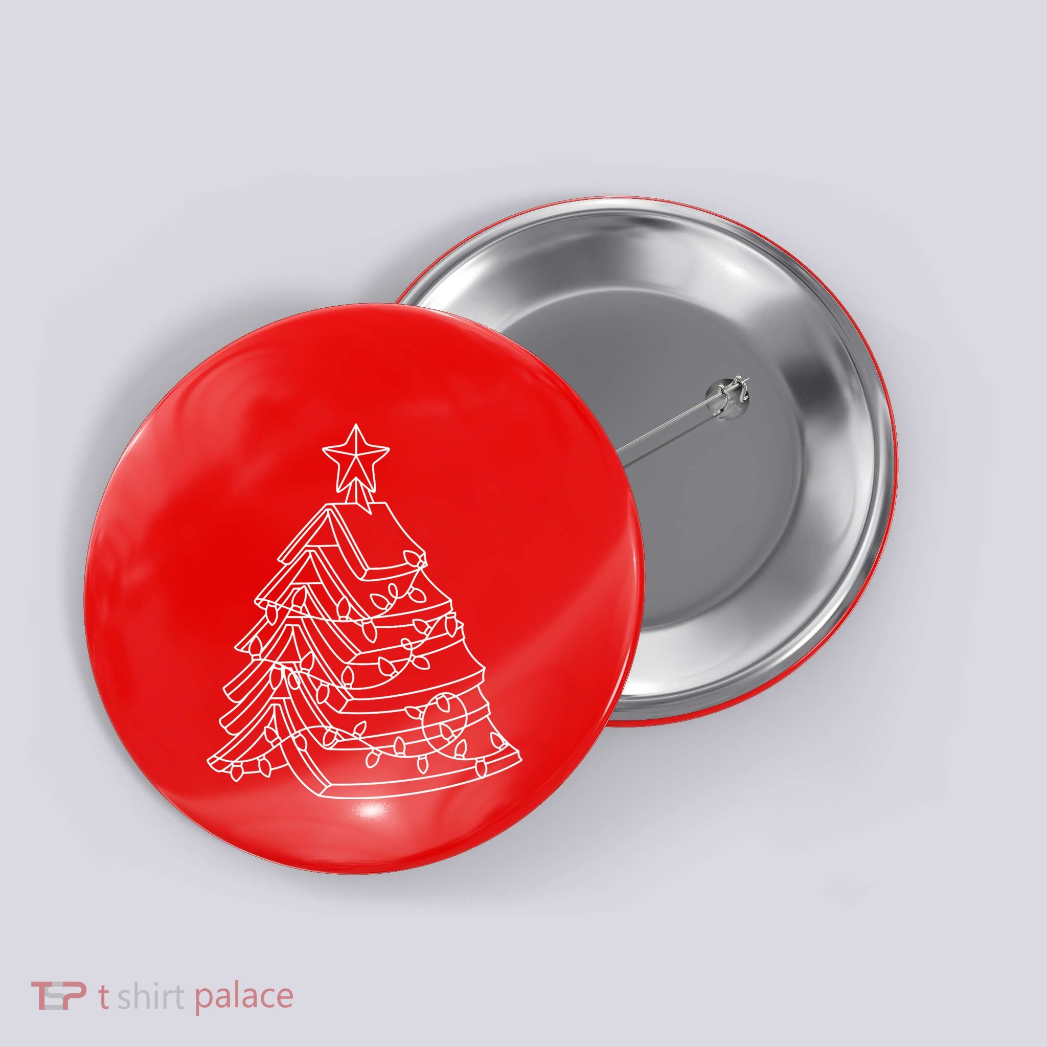 Christmas Holiday Xmas Tree Book Lover Bookworm Button