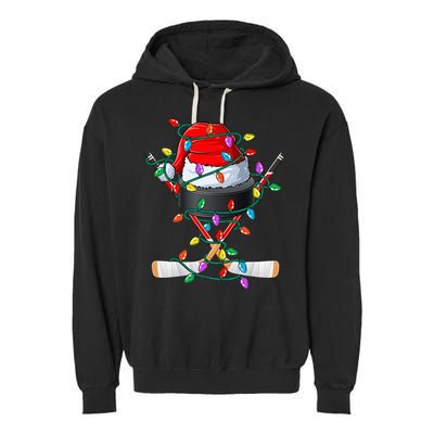 Christmas Hockey Xmas Santa Sports Hat Ball Garment-Dyed Fleece Hoodie