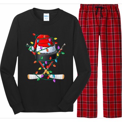 Christmas Hockey Xmas Santa Sports Hat Ball Long Sleeve Pajama Set