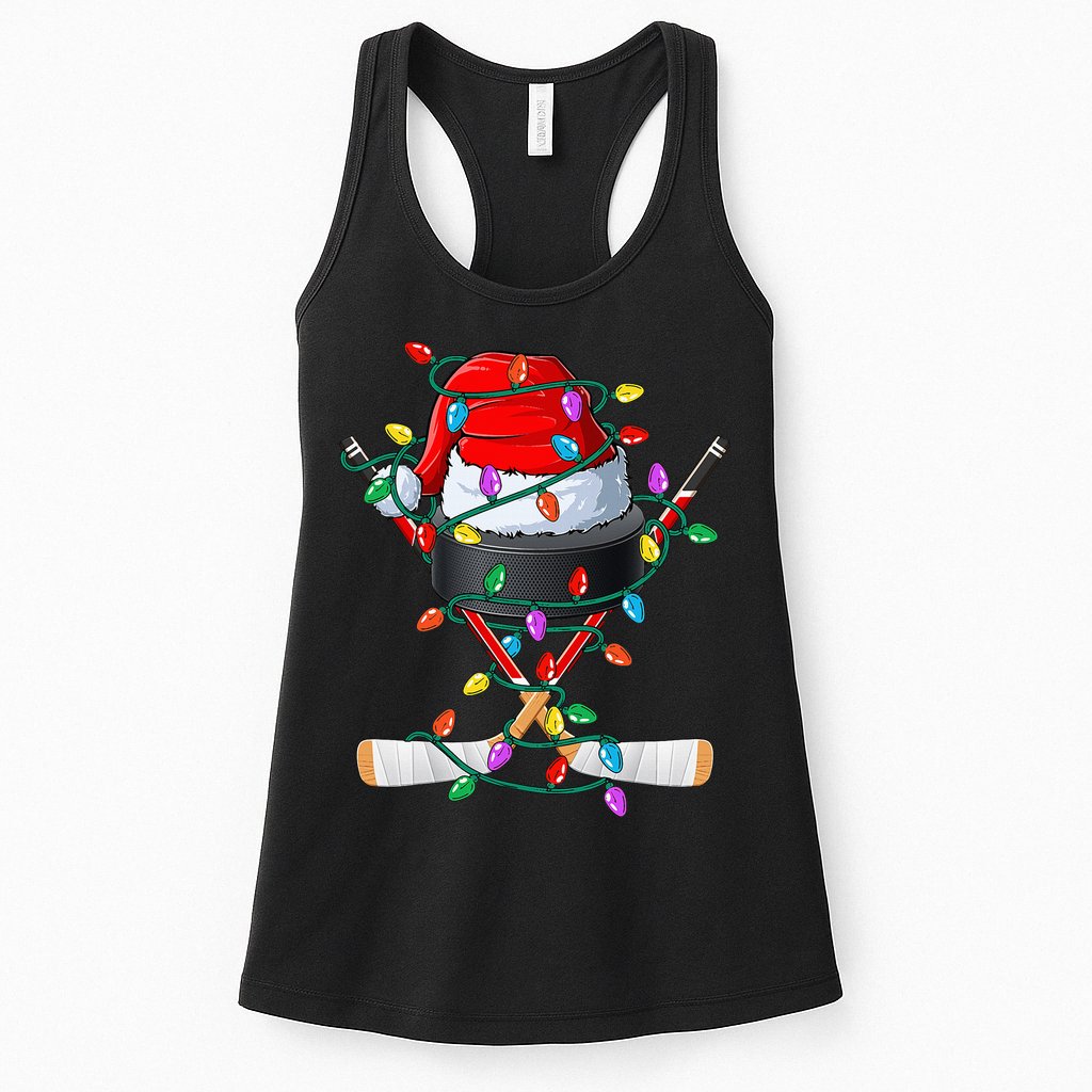 Christmas Hockey Xmas Santa Sports Hat Ball Womens Tank Top
