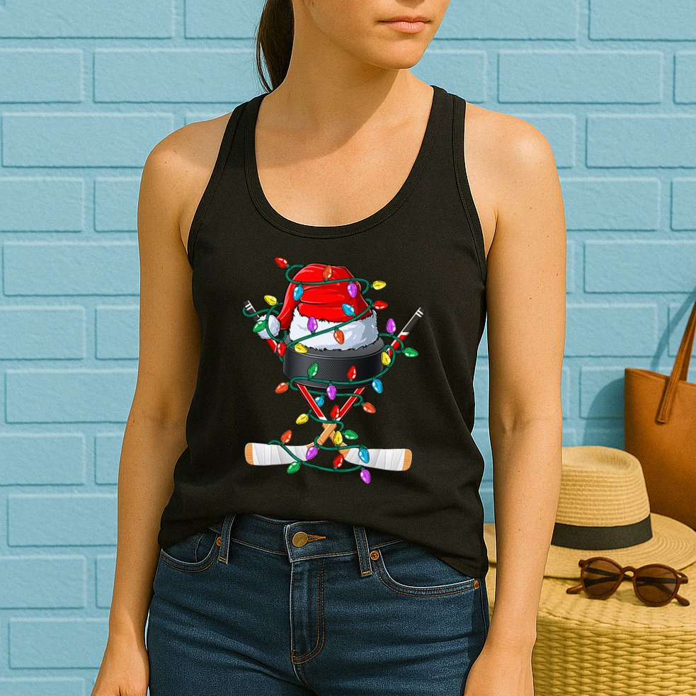 Christmas Hockey Xmas Santa Sports Hat Ball Womens Tank Top