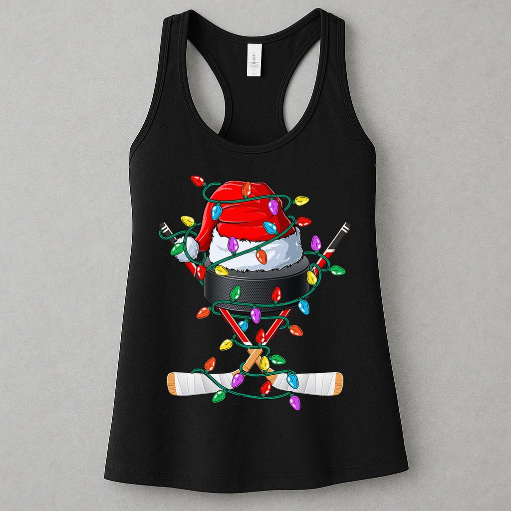 Christmas Hockey Xmas Santa Sports Hat Ball Womens Tank Top