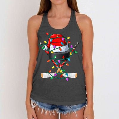 Christmas Hockey Xmas Santa Sports Hat Ball Women's Knotted Racerback Tank