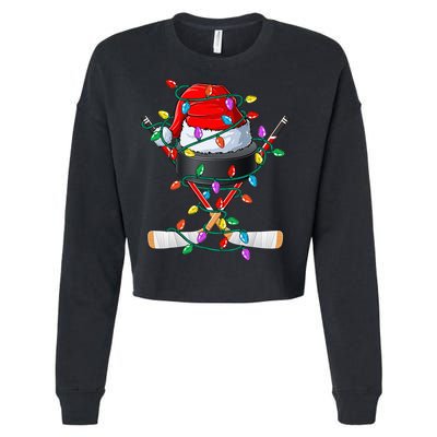 Christmas Hockey Xmas Santa Sports Hat Ball Cropped Pullover Crew