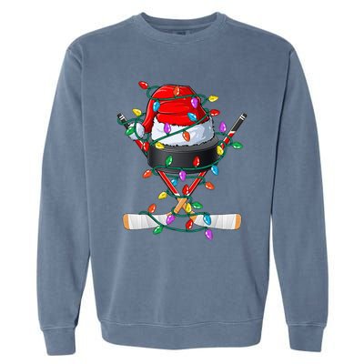 Christmas Hockey Xmas Santa Sports Hat Ball Garment-Dyed Sweatshirt