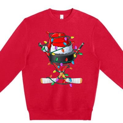 Christmas Hockey Xmas Santa Sports Hat Ball Premium Crewneck Sweatshirt