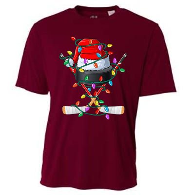 Christmas Hockey Xmas Santa Sports Hat Ball Cooling Performance Crew T-Shirt