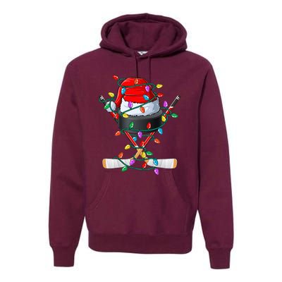 Christmas Hockey Xmas Santa Sports Hat Ball Premium Hoodie