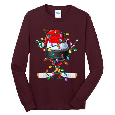 Christmas Hockey Xmas Santa Sports Hat Ball Tall Long Sleeve T-Shirt