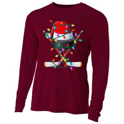 Christmas Hockey Xmas Santa Sports Hat Ball Cooling Performance Long Sleeve Crew