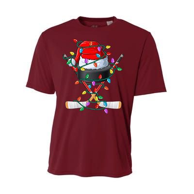 Christmas Hockey Xmas Santa Sports Hat Ball Performance Sprint T-Shirt