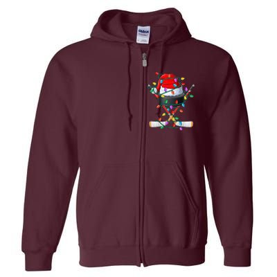 Christmas Hockey Xmas Santa Sports Hat Ball Full Zip Hoodie