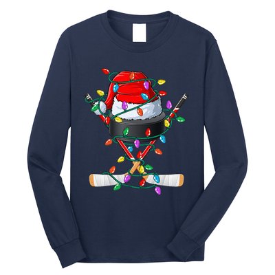 Christmas Hockey Xmas Santa Sports Hat Ball Long Sleeve Shirt