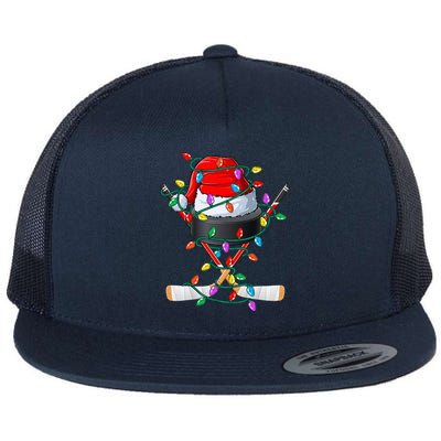 Christmas Hockey Xmas Santa Sports Hat Ball Flat Bill Trucker Hat