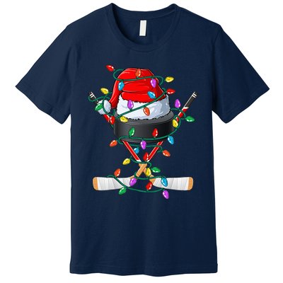 Christmas Hockey Xmas Santa Sports Hat Ball Premium T-Shirt