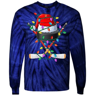 Christmas Hockey Xmas Santa Sports Hat Ball Tie-Dye Long Sleeve Shirt