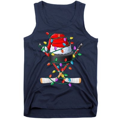 Christmas Hockey Xmas Santa Sports Hat Ball Tank Top