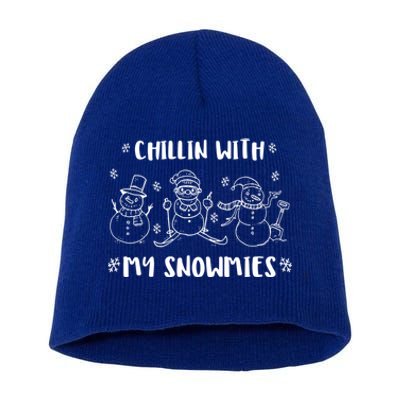 Christmas Holidays Xmas Chillin With My Snowmies Gift Short Acrylic Beanie