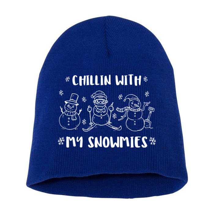 Christmas Holidays Xmas Chillin With My Snowmies Gift Short Acrylic Beanie