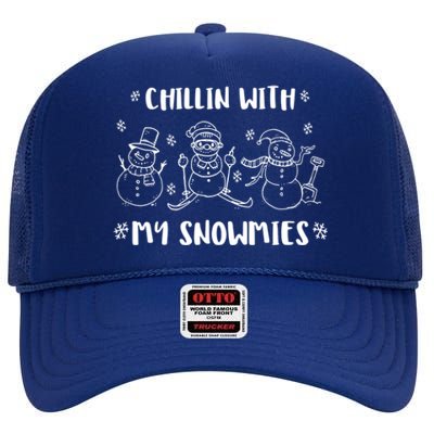 Christmas Holidays Xmas Chillin With My Snowmies Gift High Crown Mesh Back Trucker Hat