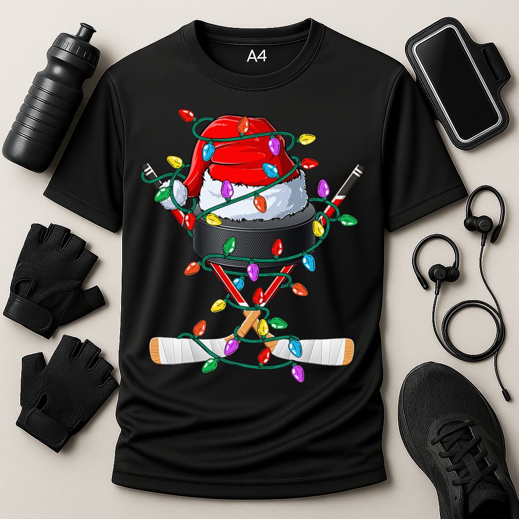 Christmas Hockey Xmas Santa Sports Hat Ball Cooling Performance Crew T-Shirt