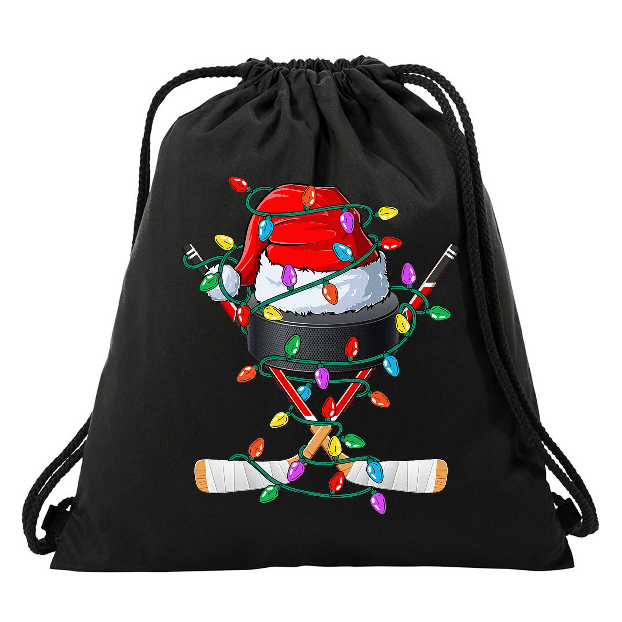 Christmas Hockey Xmas Santa Sports Hat Ball Drawstring Bag