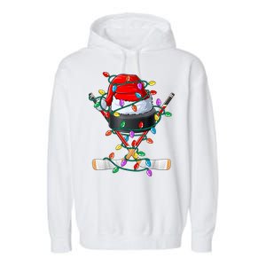 Christmas Hockey Xmas Santa Sports Hat Ball Garment-Dyed Fleece Hoodie