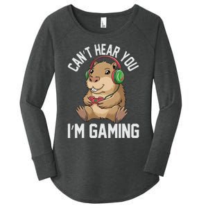 CanT Hear You IM Gaming Capybara Gamer Funny Graphic Women's Perfect Tri Tunic Long Sleeve Shirt