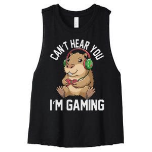 CanT Hear You IM Gaming Capybara Gamer Funny Graphic Women's Racerback Cropped Tank