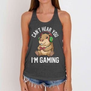 CanT Hear You IM Gaming Capybara Gamer Funny Graphic Women's Knotted Racerback Tank