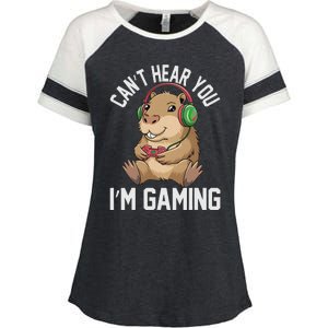 CanT Hear You IM Gaming Capybara Gamer Funny Graphic Enza Ladies Jersey Colorblock Tee