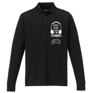 Can't Hear You I'm Gaming Funny Gamer Performance Long Sleeve Polo