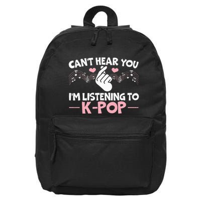 CanT Hear You IM Listening To Kpop Korean Pop Music Panda 16 in Basic Backpack