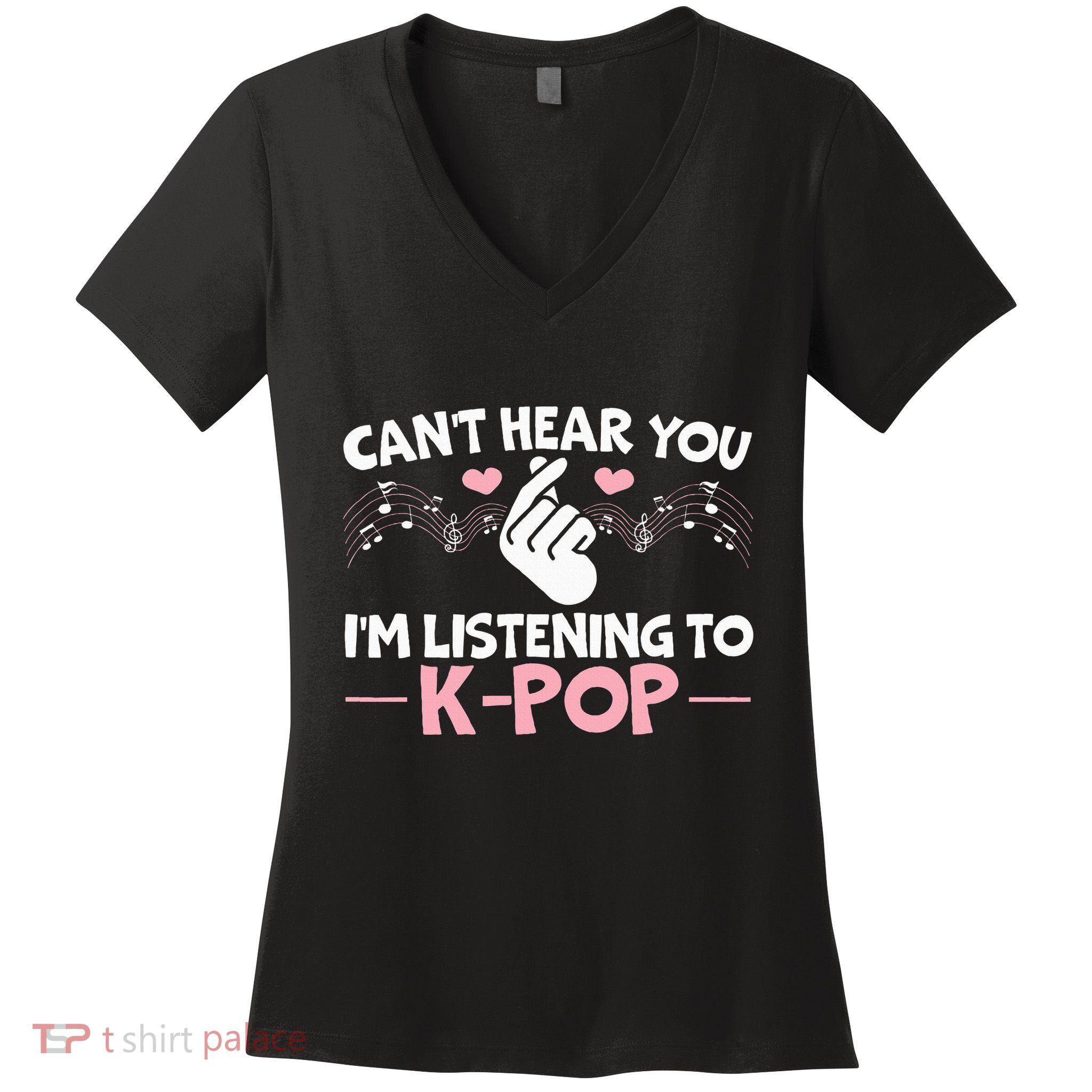 CanT Hear You IM Listening To Kpop Korean Pop Music Panda Women's V-Neck T-Shirt
