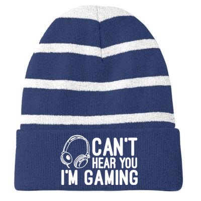 Can't Hear You I'm Gaming Headset Video Games Gamer Striped Beanie with Solid Band