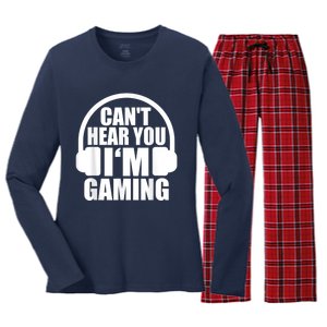 Cant Hear You Im Gaming Headset Video Games Gamer Women's Long Sleeve Flannel Pajama Set 