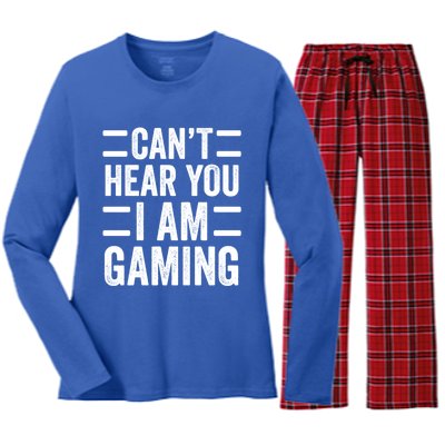 CanT Hear You I Am Gaming Funny Sarcastic Video Games Gamer Gift Women's Long Sleeve Flannel Pajama Set 