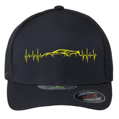 C8 Heartbeat Yellow Supercar Ekg Sports Car Heart Rate Flexfit Unipanel Trucker Cap