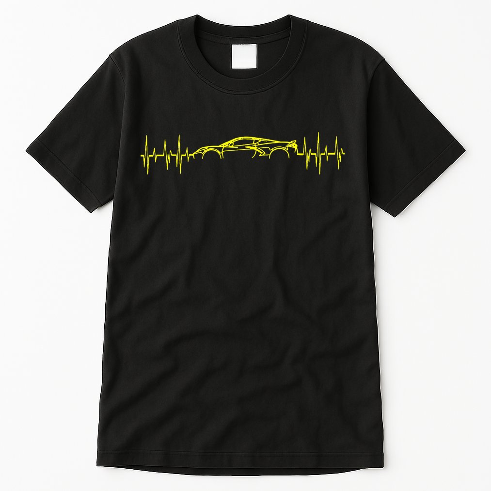 C8 Heartbeat Yellow Supercar Ekg Sports Car Heart Rate Tall T-Shirt